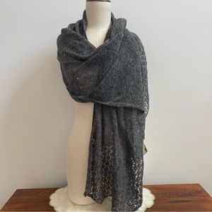 Echo Gray Lightweight Open Knit Oblong Scarf Wool Blend NWT